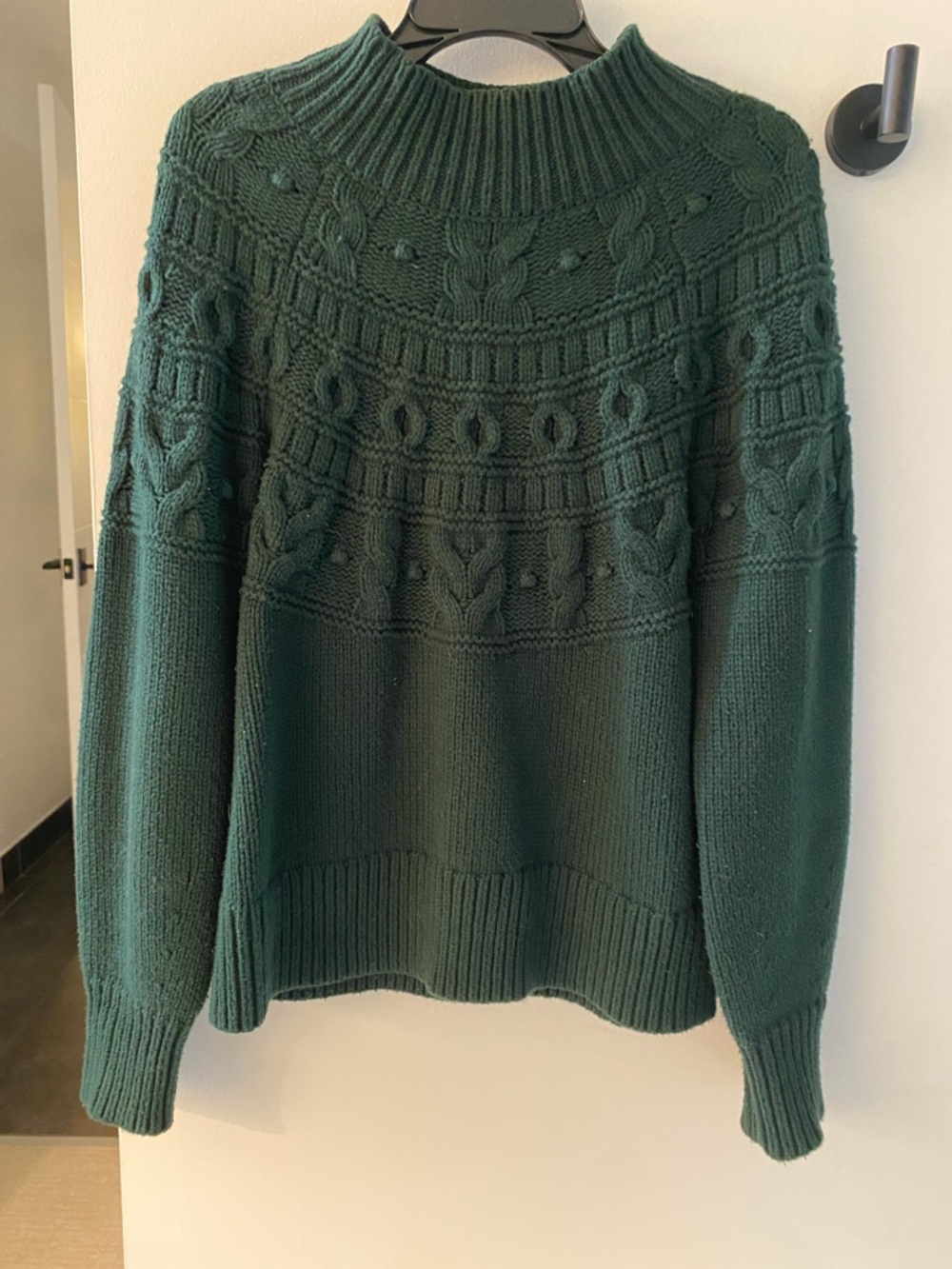 Banana Republic Dark Green Cable Yoke Mock Neck Sweater
